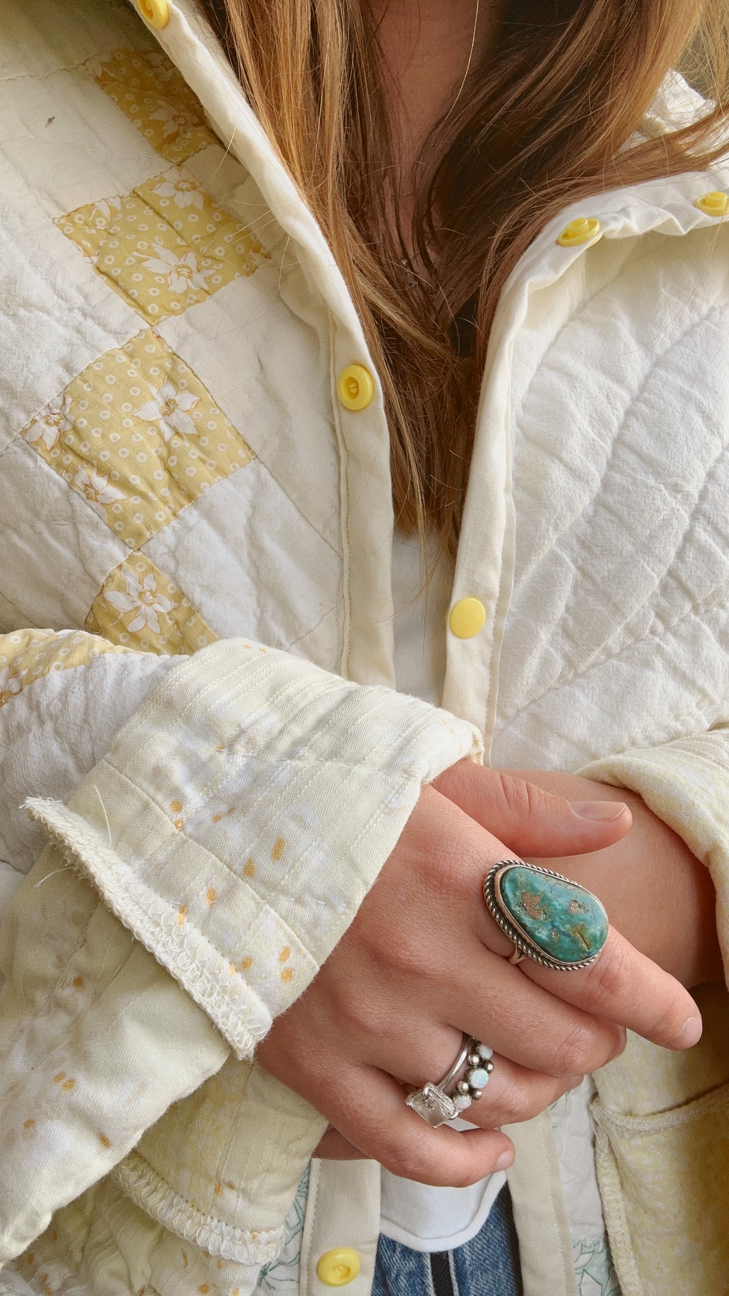 Deedee quilted button up (blue and yellow)