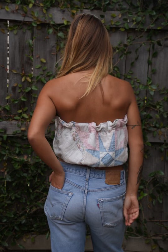 Quilted crop top (pink and blue)