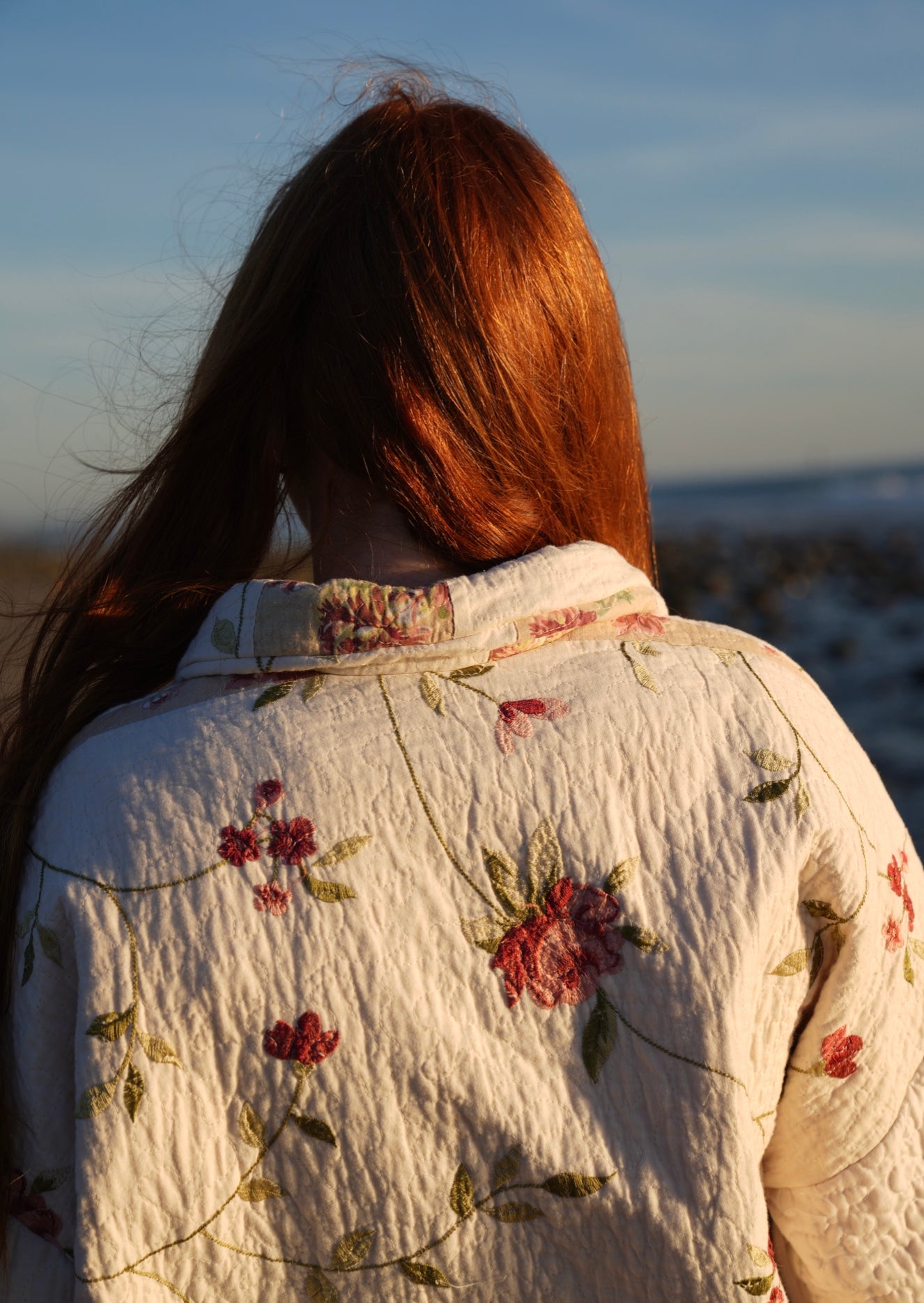 cream and roses quilted button down