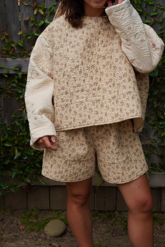 Mary quilted shorts (cream and floral)