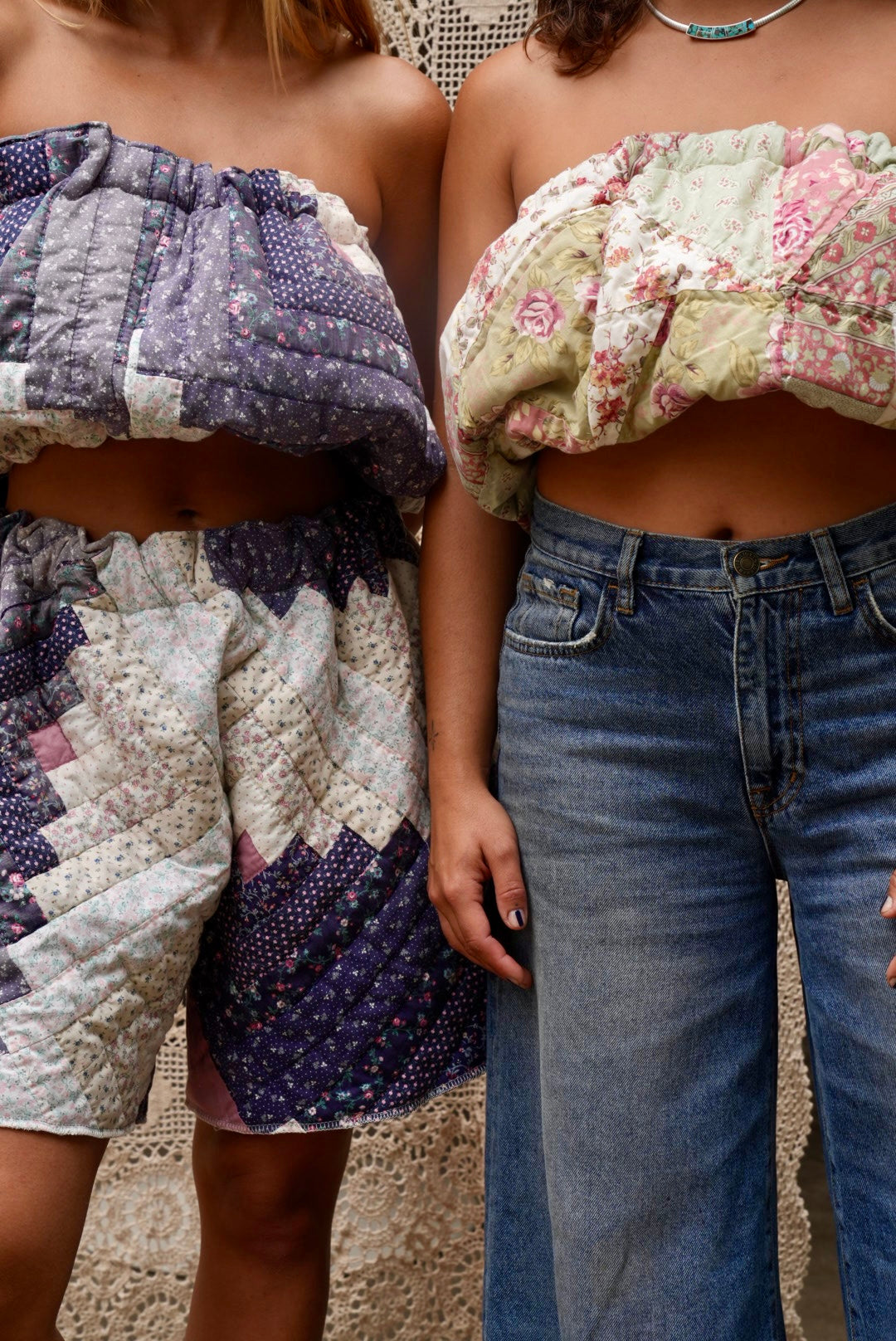 Quilted crop top(red and cream)