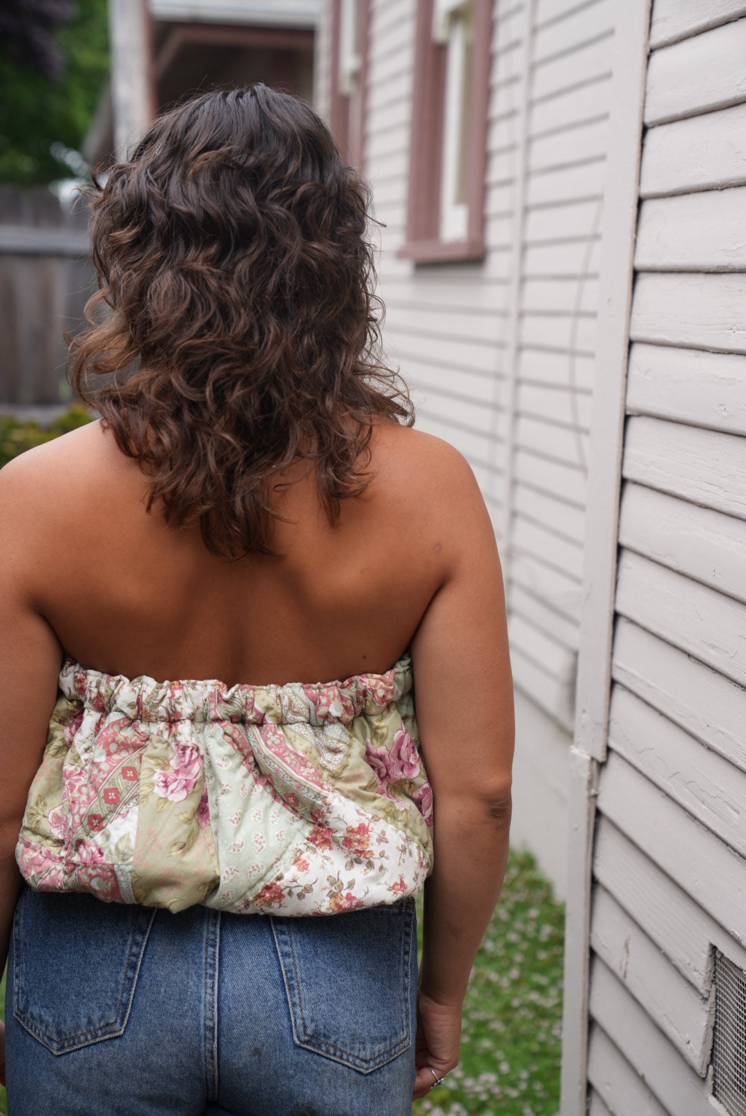 Quilted crop top(red and cream)