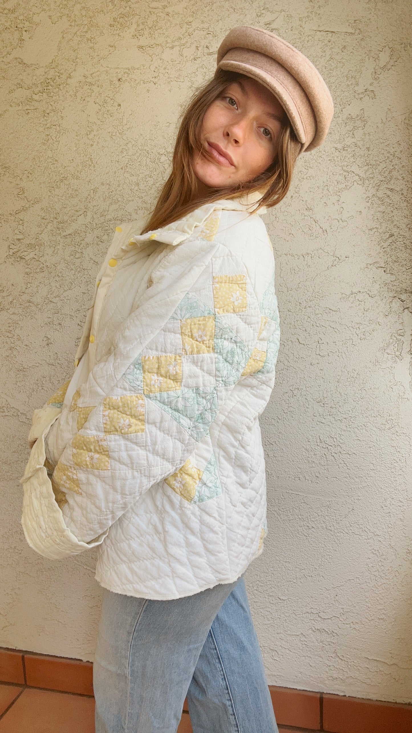 Deedee quilted button up (blue and yellow)