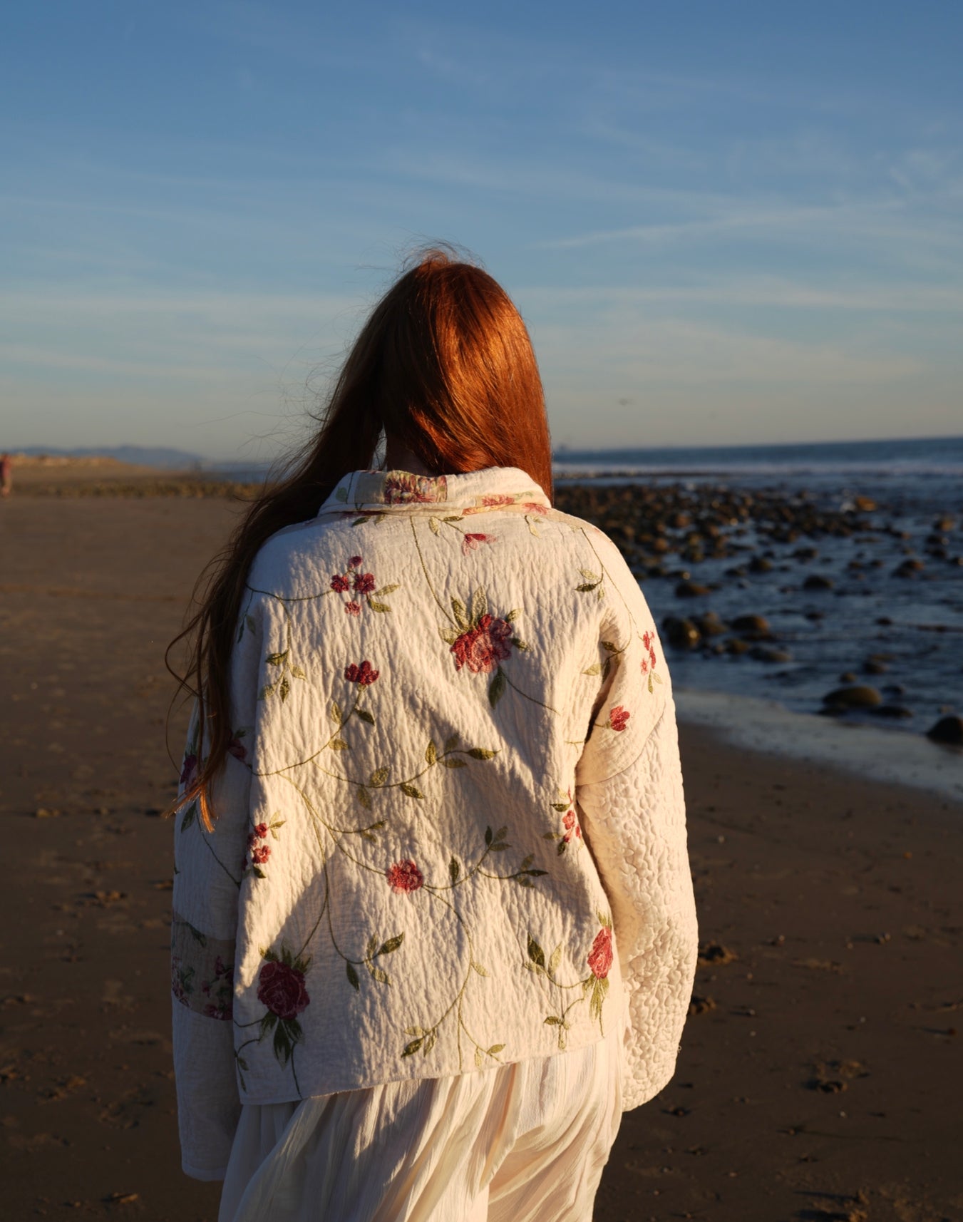 cream and roses quilted button down