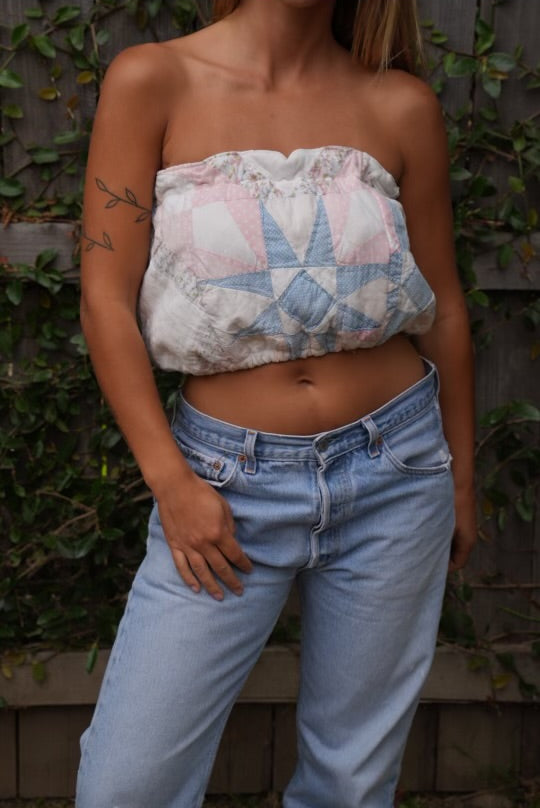 Quilted crop top (pink and blue)