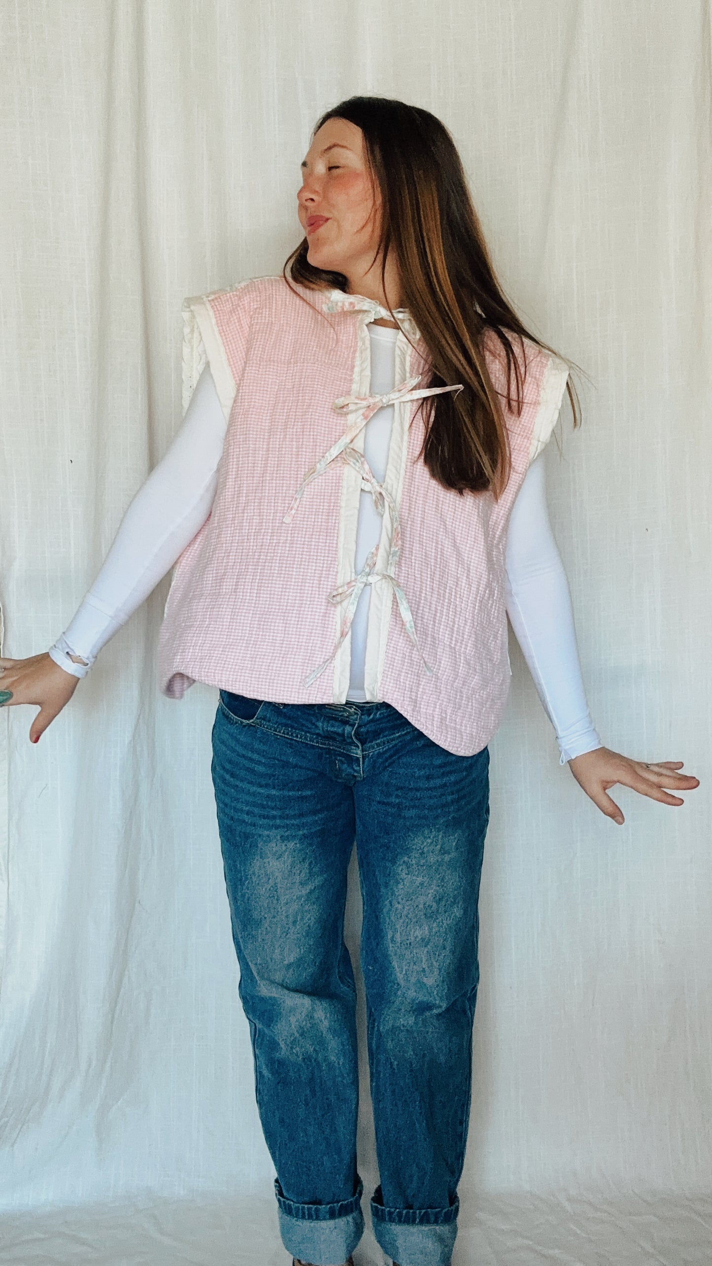 Darlene quilted vest (pink + flowers)