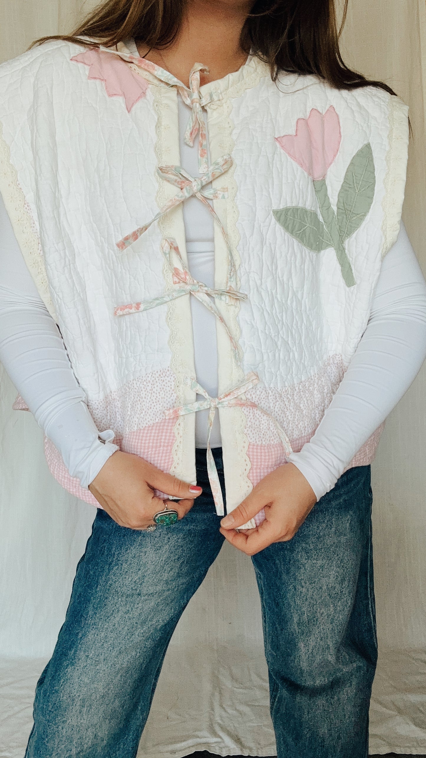 Darlene quilted vest (pink + flowers)